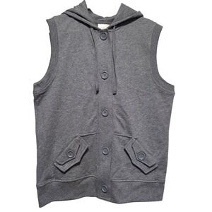 Studio Works Women's Gray Sleeveless Hoodie Vest Button Front Pockets Size S